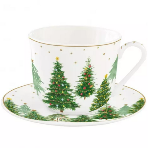 Чашка для чаю з блюдцем Easy Life Festive Trees 400 мл новорічна 111004444 фото