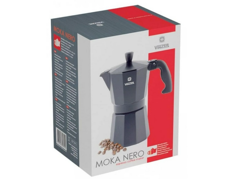 Гейзерная кофеварка 120 мл Vinzer Moka Nero на 3 чашки 50394 фото